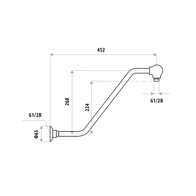 450mm Wall Upswept Shower Arm with flange - Image 2